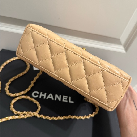 Chanel Beige Shiny Crinkled Quilted Leather Mini Shopping Bag NEW - Picture 8 of 16